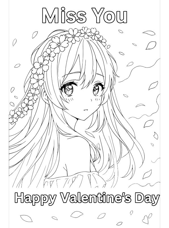 Kids-n-fun.com | Coloring page Valentine Anime Miss you happy valentine